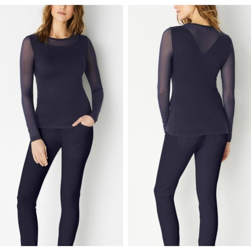 Anatomie Kim Mesh Sleeve Top in Pima Modal Blend Navy Size Small - Picture 8 of 8